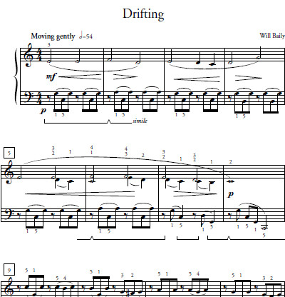 Drifting Sheet Music and Sound Files for Piano Students