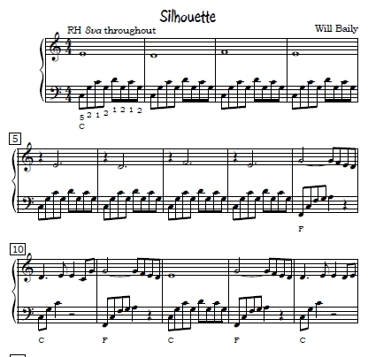 Silhouette Sheet Music and Sound Files for Piano Students