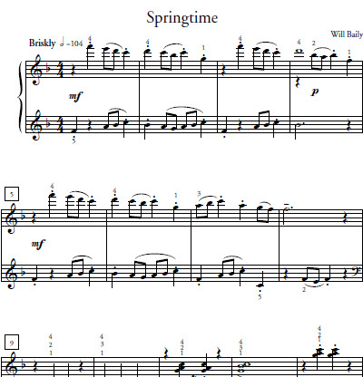 Springtime Sheet Music and Sound Files for Piano Students