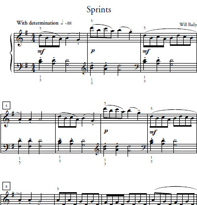 Sprints Sheet Music and Sound Files for Piano Students