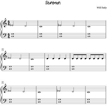 Stuntman Sheet Music and Sound Files for Piano Students